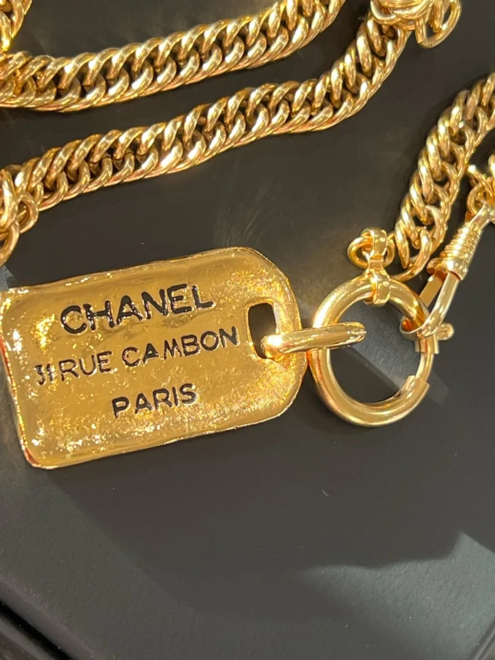 CHANEL Gold Plated Dog Tag Pendant Logo Necklace - Picture 7 of 9